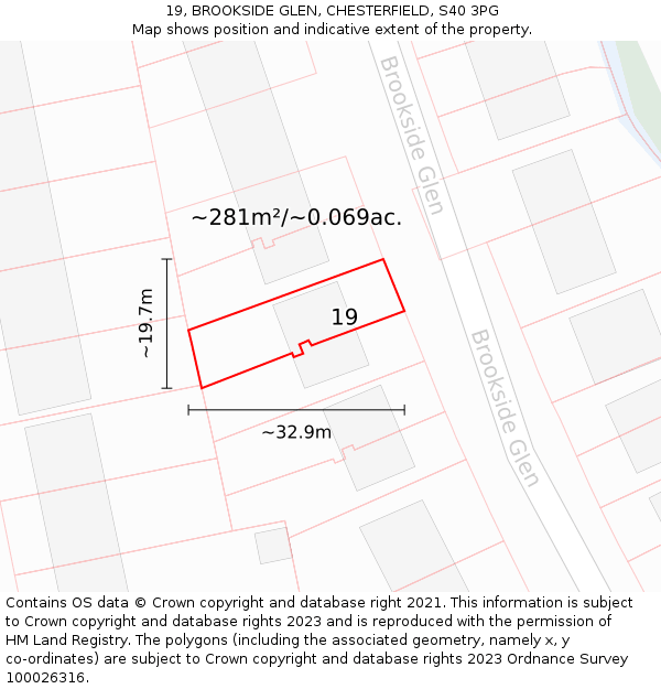 19, BROOKSIDE GLEN, CHESTERFIELD, S40 3PG: Plot and title map