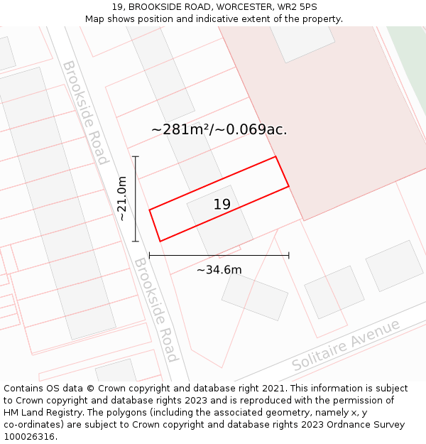 19, BROOKSIDE ROAD, WORCESTER, WR2 5PS: Plot and title map
