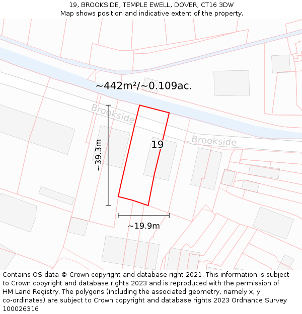 19, BROOKSIDE, TEMPLE EWELL, DOVER, CT16 3DW: Plot and title map