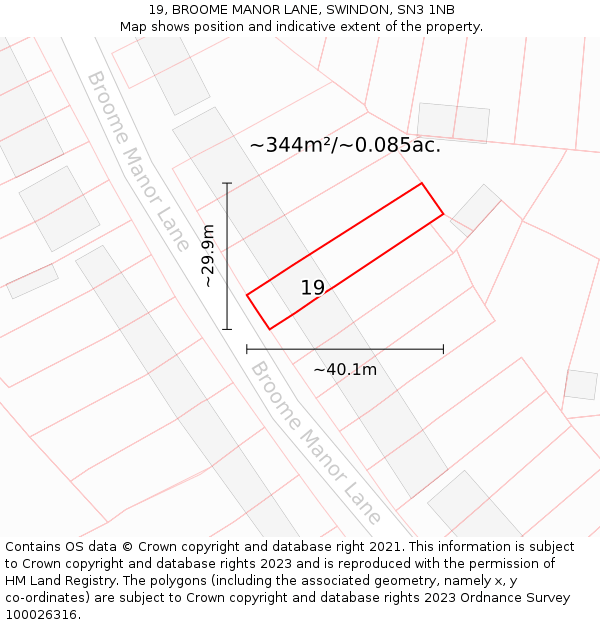 19, BROOME MANOR LANE, SWINDON, SN3 1NB: Plot and title map