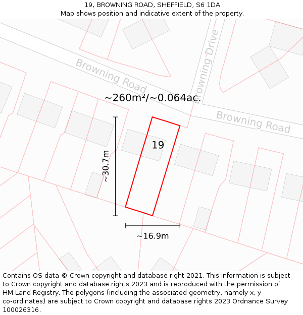 19, BROWNING ROAD, SHEFFIELD, S6 1DA: Plot and title map
