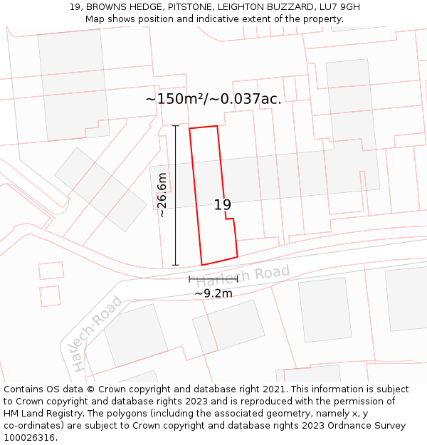 19, BROWNS HEDGE, PITSTONE, LEIGHTON BUZZARD, LU7 9GH: Plot and title map