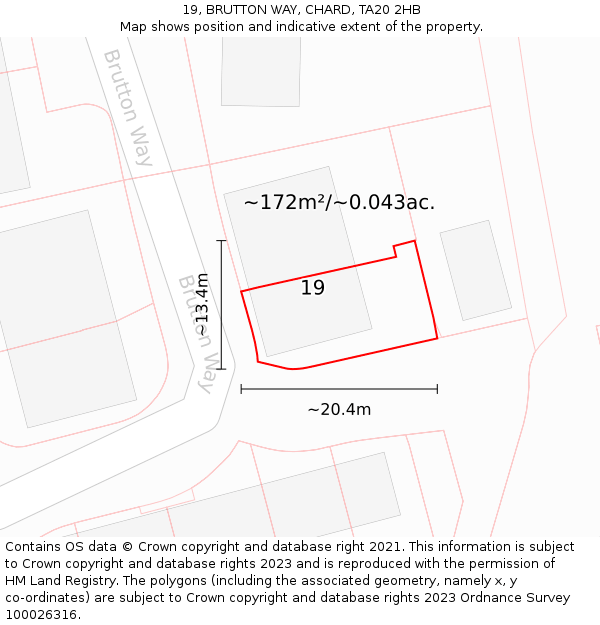 19, BRUTTON WAY, CHARD, TA20 2HB: Plot and title map