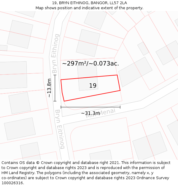 19, BRYN EITHINOG, BANGOR, LL57 2LA: Plot and title map