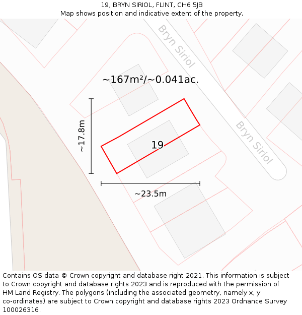 19, BRYN SIRIOL, FLINT, CH6 5JB: Plot and title map
