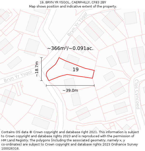 19, BRYN YR YSGOL, CAERPHILLY, CF83 2BY: Plot and title map