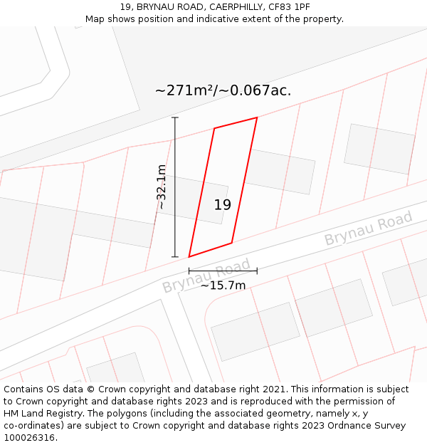 19, BRYNAU ROAD, CAERPHILLY, CF83 1PF: Plot and title map