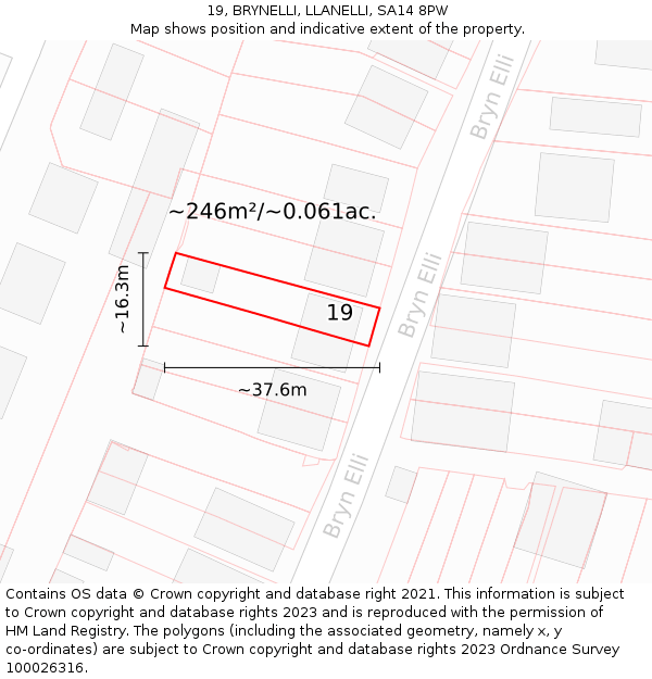 19, BRYNELLI, LLANELLI, SA14 8PW: Plot and title map