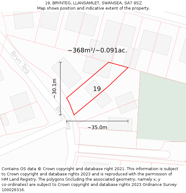 19, BRYNTEG, LLANSAMLET, SWANSEA, SA7 9SZ: Plot and title map