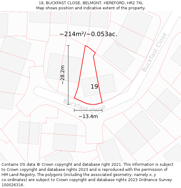 19, BUCKFAST CLOSE, BELMONT, HEREFORD, HR2 7XL: Plot and title map
