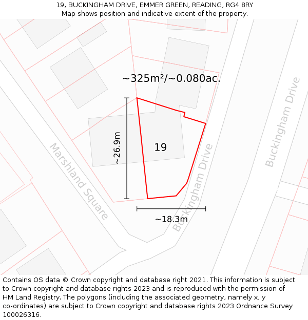 19, BUCKINGHAM DRIVE, EMMER GREEN, READING, RG4 8RY: Plot and title map