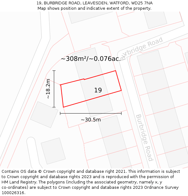 19, BURBRIDGE ROAD, LEAVESDEN, WATFORD, WD25 7NA: Plot and title map