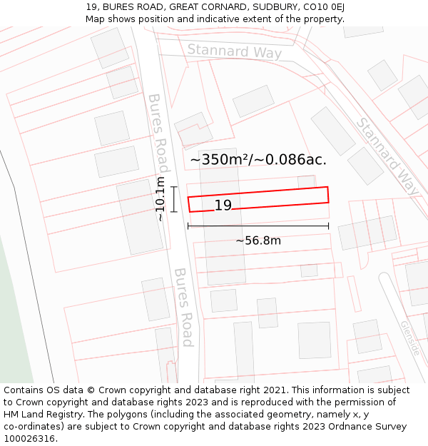 19, BURES ROAD, GREAT CORNARD, SUDBURY, CO10 0EJ: Plot and title map