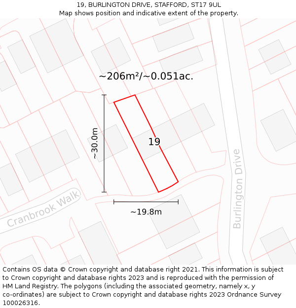 19, BURLINGTON DRIVE, STAFFORD, ST17 9UL: Plot and title map