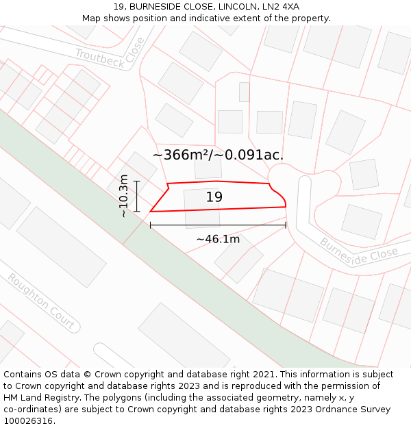 19, BURNESIDE CLOSE, LINCOLN, LN2 4XA: Plot and title map