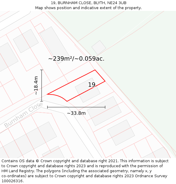 19, BURNHAM CLOSE, BLYTH, NE24 3UB: Plot and title map