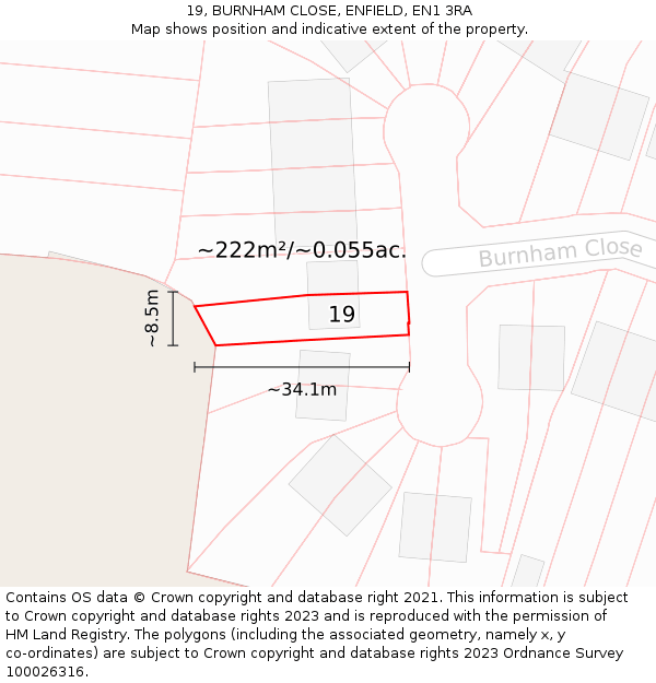 19, BURNHAM CLOSE, ENFIELD, EN1 3RA: Plot and title map