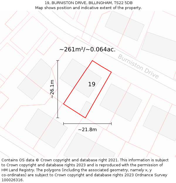 19, BURNISTON DRIVE, BILLINGHAM, TS22 5DB: Plot and title map
