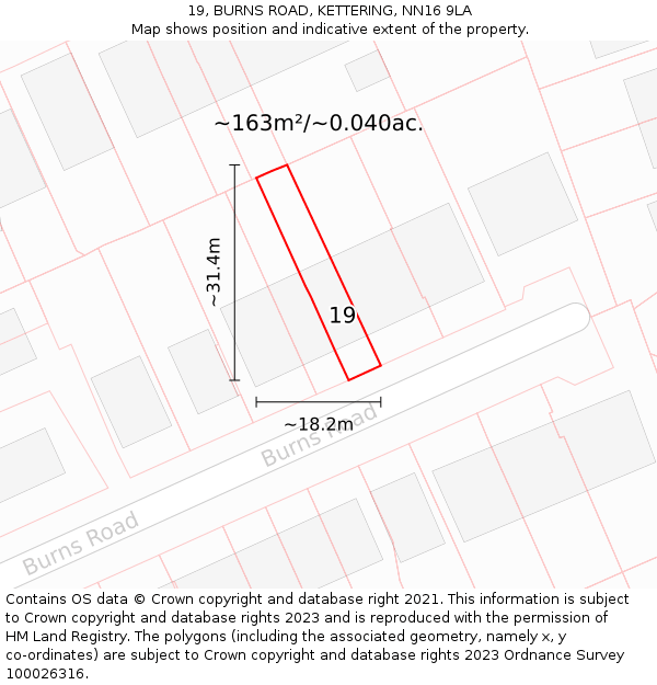 19, BURNS ROAD, KETTERING, NN16 9LA: Plot and title map