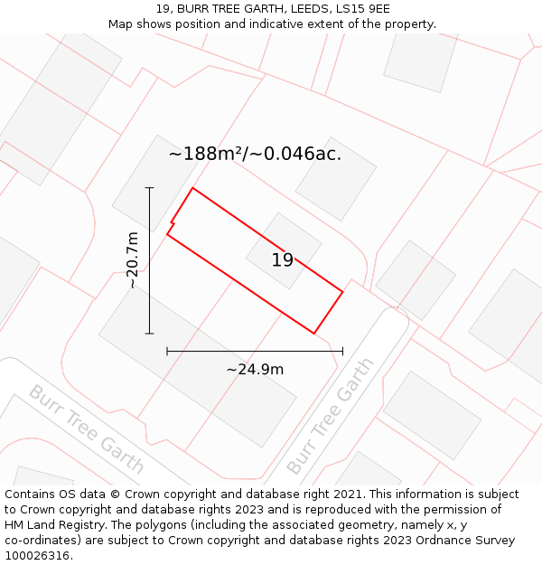 19, BURR TREE GARTH, LEEDS, LS15 9EE: Plot and title map