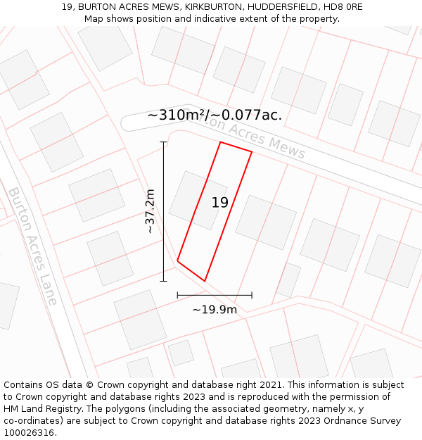 19, BURTON ACRES MEWS, KIRKBURTON, HUDDERSFIELD, HD8 0RE: Plot and title map