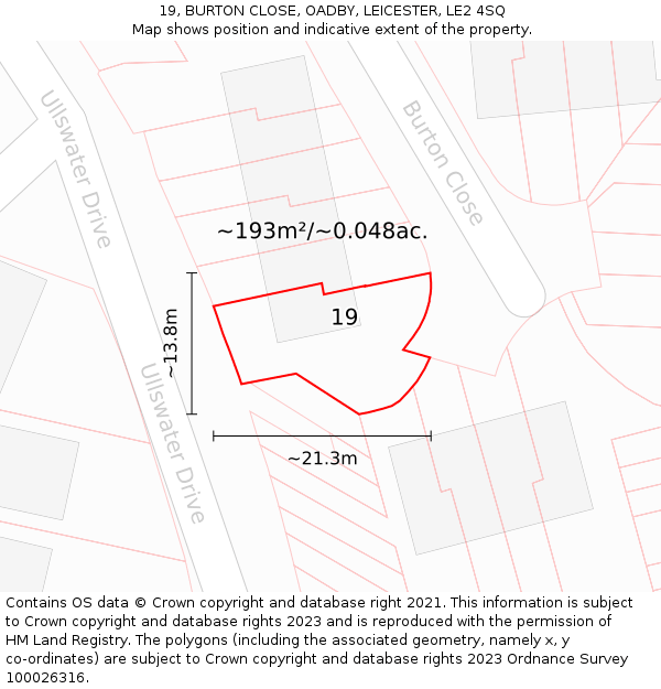 19, BURTON CLOSE, OADBY, LEICESTER, LE2 4SQ: Plot and title map