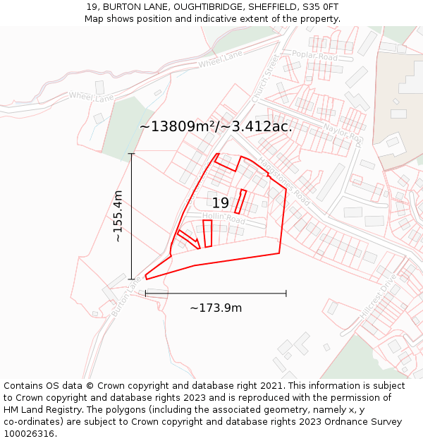 19, BURTON LANE, OUGHTIBRIDGE, SHEFFIELD, S35 0FT: Plot and title map