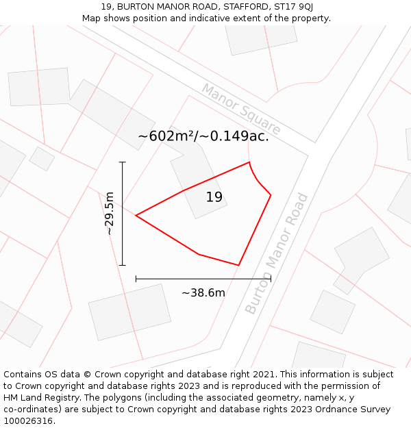 19, BURTON MANOR ROAD, STAFFORD, ST17 9QJ: Plot and title map