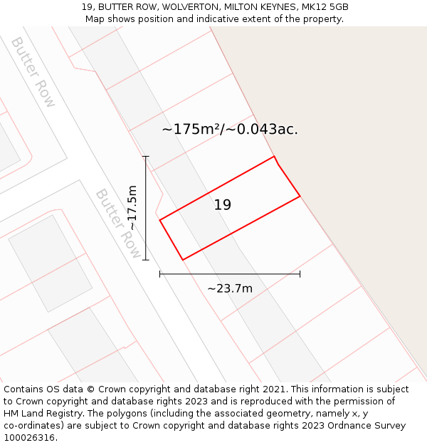 19, BUTTER ROW, WOLVERTON, MILTON KEYNES, MK12 5GB: Plot and title map
