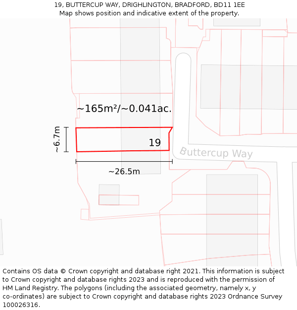 19, BUTTERCUP WAY, DRIGHLINGTON, BRADFORD, BD11 1EE: Plot and title map