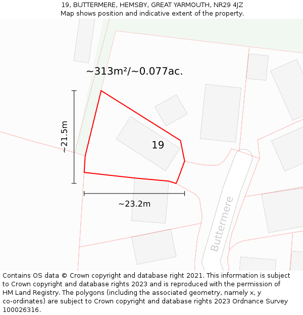 19, BUTTERMERE, HEMSBY, GREAT YARMOUTH, NR29 4JZ: Plot and title map