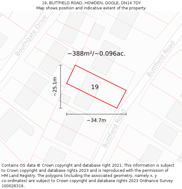 19, BUTTFIELD ROAD, HOWDEN, GOOLE, DN14 7DY: Plot and title map