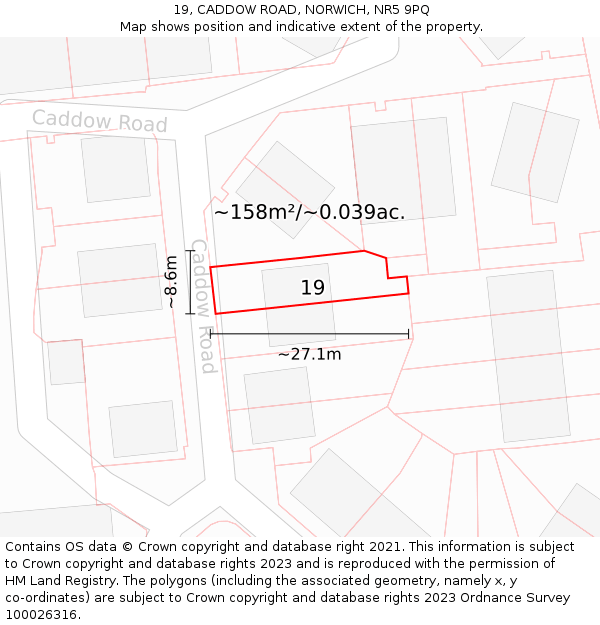 19, CADDOW ROAD, NORWICH, NR5 9PQ: Plot and title map