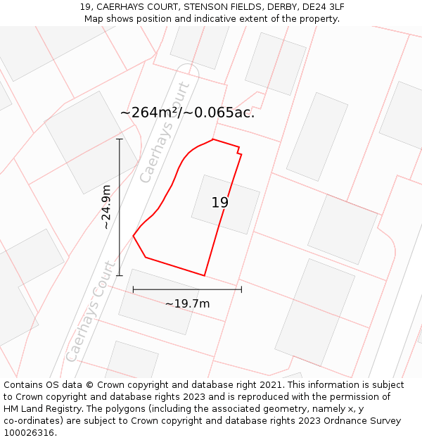 19, CAERHAYS COURT, STENSON FIELDS, DERBY, DE24 3LF: Plot and title map