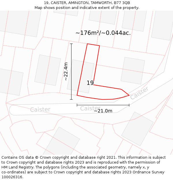 19, CAISTER, AMINGTON, TAMWORTH, B77 3QB: Plot and title map