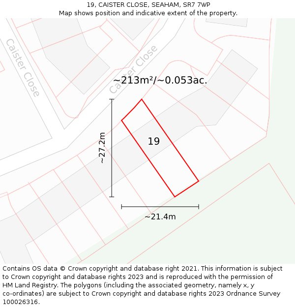 19, CAISTER CLOSE, SEAHAM, SR7 7WP: Plot and title map