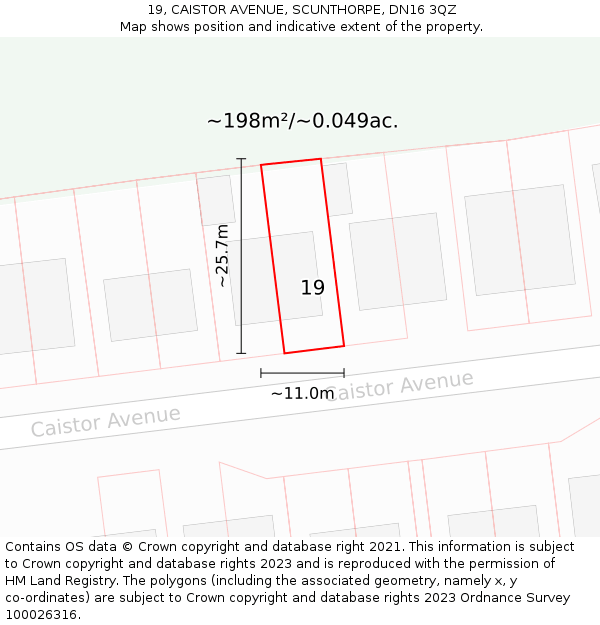 19, CAISTOR AVENUE, SCUNTHORPE, DN16 3QZ: Plot and title map
