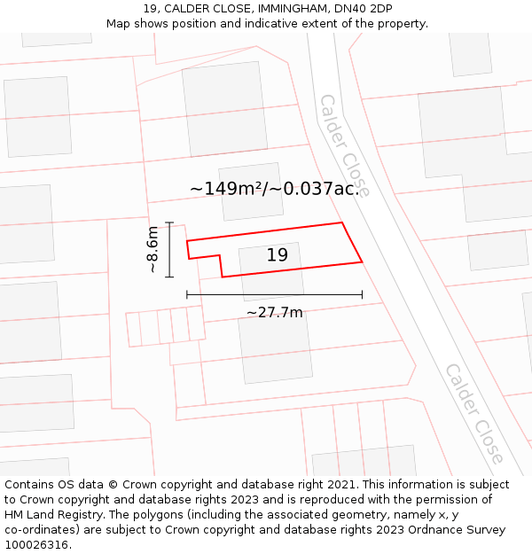 19, CALDER CLOSE, IMMINGHAM, DN40 2DP: Plot and title map