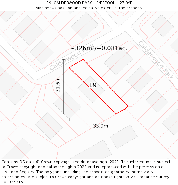 19, CALDERWOOD PARK, LIVERPOOL, L27 0YE: Plot and title map