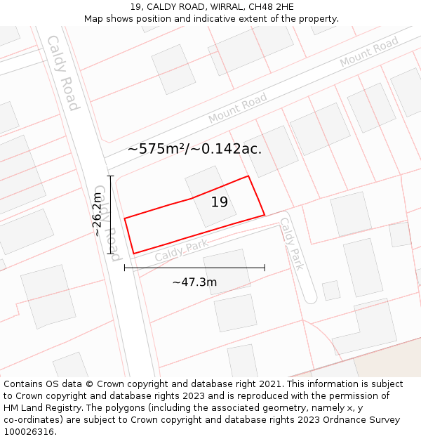 19, CALDY ROAD, WIRRAL, CH48 2HE: Plot and title map