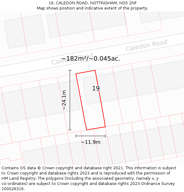 19, CALEDON ROAD, NOTTINGHAM, NG5 2NF: Plot and title map