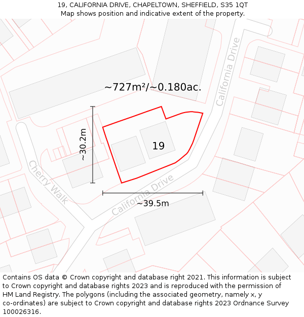 19, CALIFORNIA DRIVE, CHAPELTOWN, SHEFFIELD, S35 1QT: Plot and title map