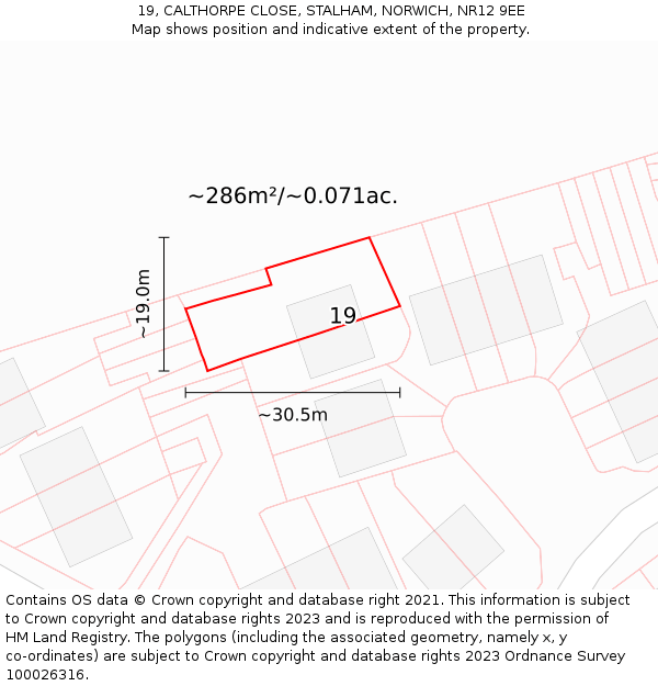 19, CALTHORPE CLOSE, STALHAM, NORWICH, NR12 9EE: Plot and title map