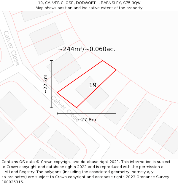 19, CALVER CLOSE, DODWORTH, BARNSLEY, S75 3QW: Plot and title map