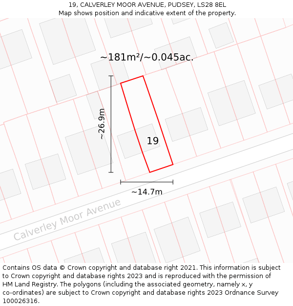 19, CALVERLEY MOOR AVENUE, PUDSEY, LS28 8EL: Plot and title map
