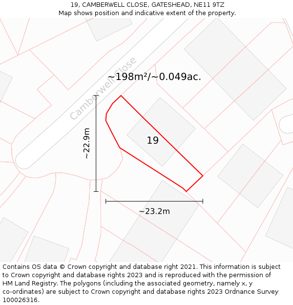 19, CAMBERWELL CLOSE, GATESHEAD, NE11 9TZ: Plot and title map