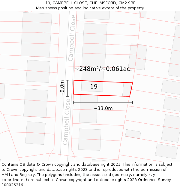 19, CAMPBELL CLOSE, CHELMSFORD, CM2 9BE: Plot and title map