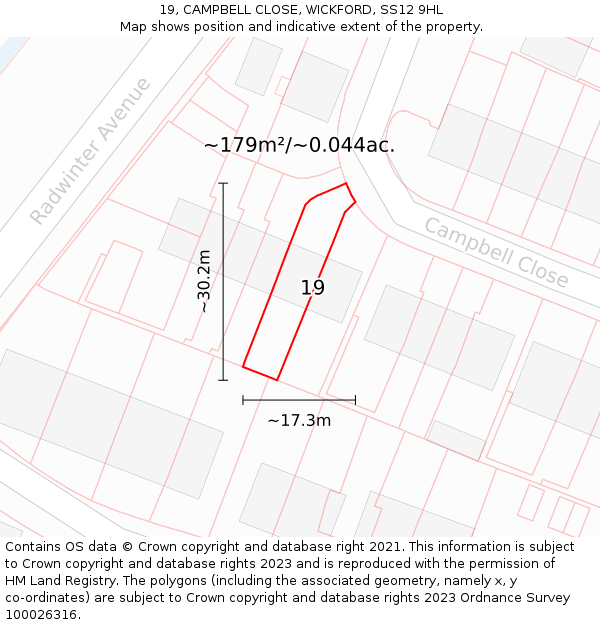 19, CAMPBELL CLOSE, WICKFORD, SS12 9HL: Plot and title map