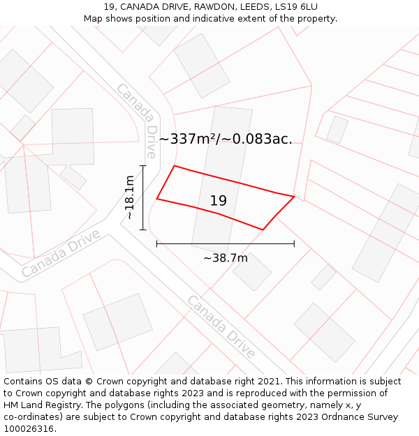 19, CANADA DRIVE, RAWDON, LEEDS, LS19 6LU: Plot and title map