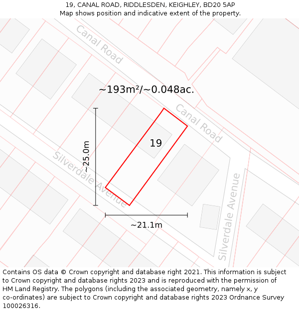 19, CANAL ROAD, RIDDLESDEN, KEIGHLEY, BD20 5AP: Plot and title map